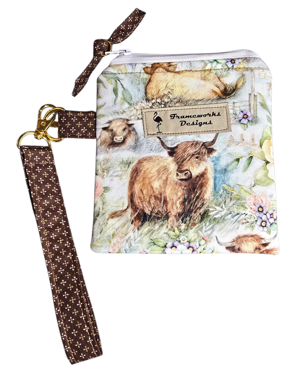 Highland Cow Wristlet with Key Fob