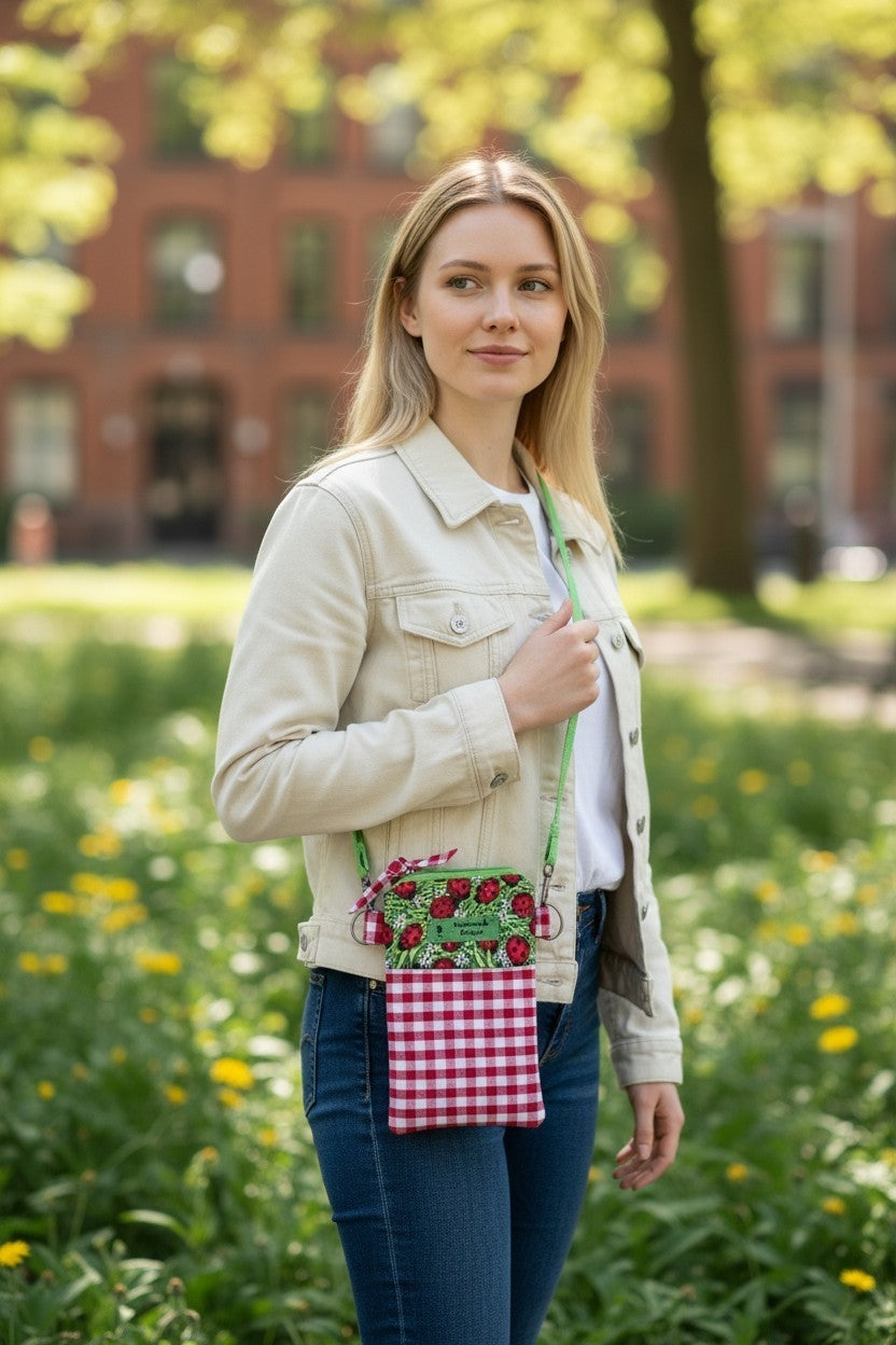 Handmade Lady Bug Cell Phone Crossbody Bag